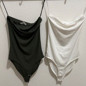 Dark green and White Ribbed Bodysuits 2